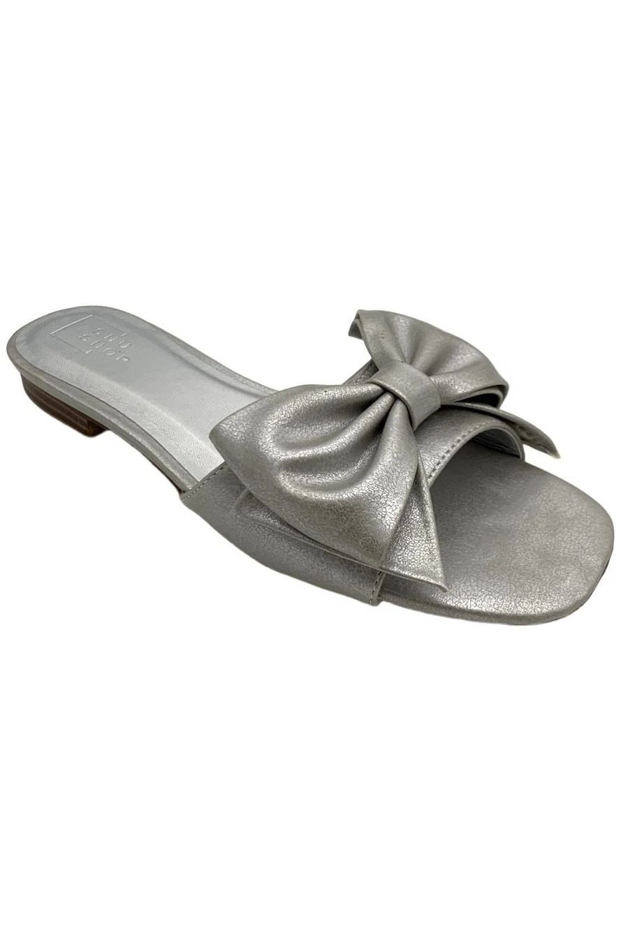 SHUSHOP Women's Bree Oversized Bow Comfortable Sandal Silver - Medium